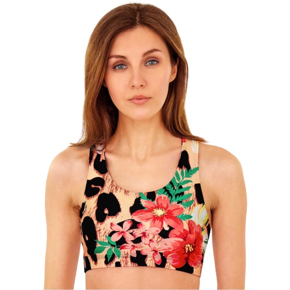 Pineapple Women's animal print floral sports bra, Sz S - Picture 2 of 12